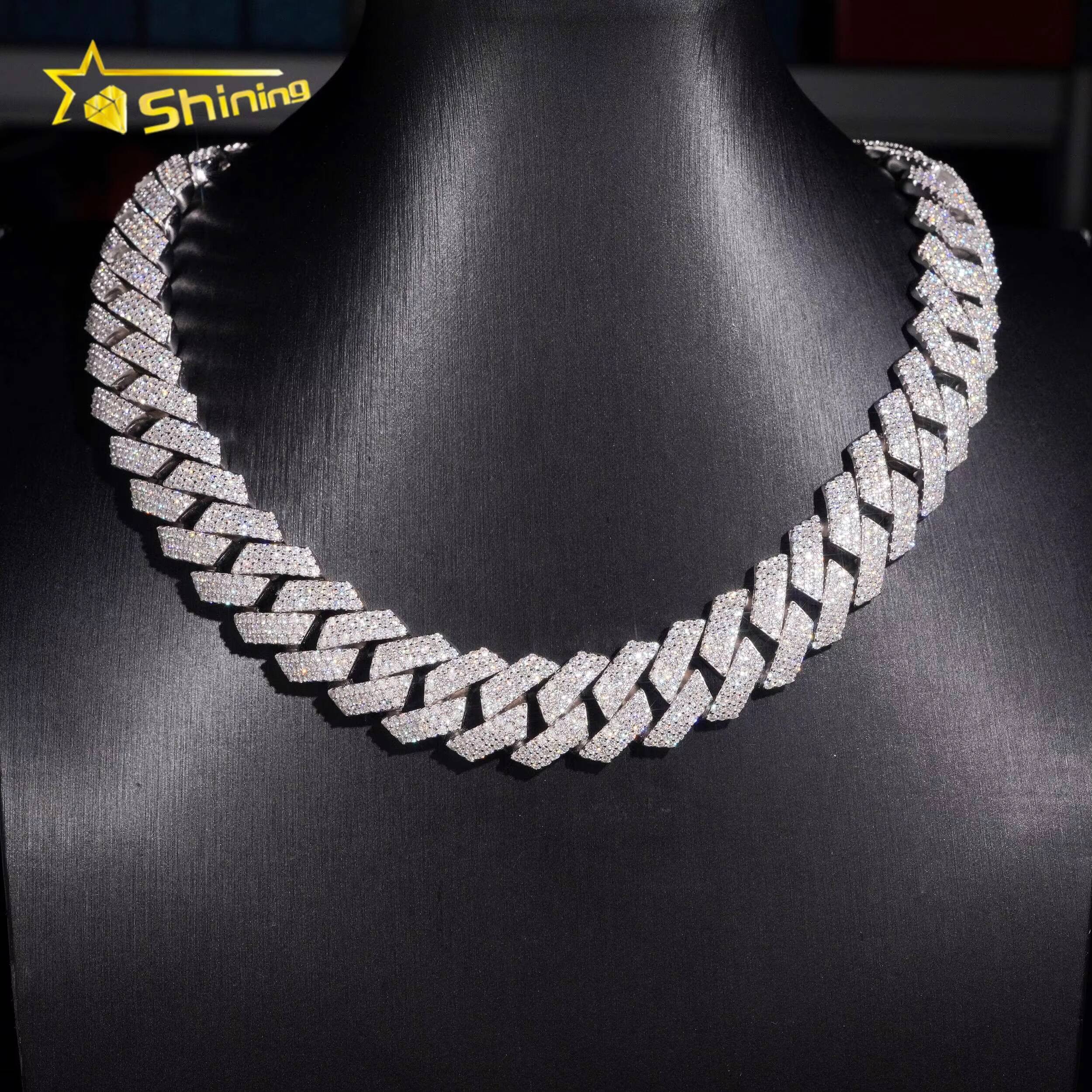 Moissanite Necklace 15MM Heavy Cuban Chain Gold Plated Sterling Silver 925 VVS Moissanite Cuban Link Chain Hip Hop Jewelry