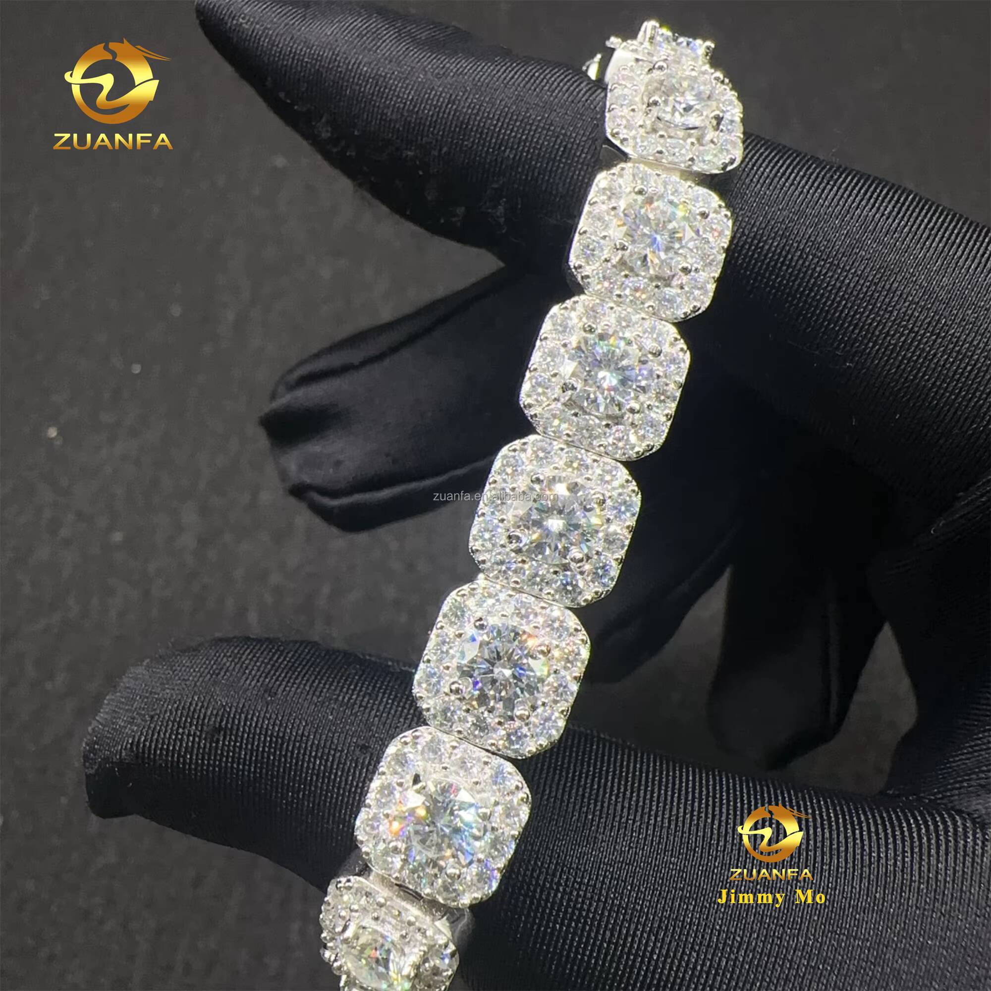 Bulk Stock Fashion 10MM Luxury 925 Sterling Silver Iced Out Hip Hop Jewelry VVS Moissanite Diamond Cut Cluster Tennis Bracelet