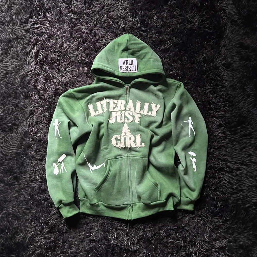 Y2K Hip Hop Hoodie Men Women 3D Print Letter Streetwear Loose Zip Up Cardigan Casual Oversized Pullover Sweatshirt Vintage Trend 260311
