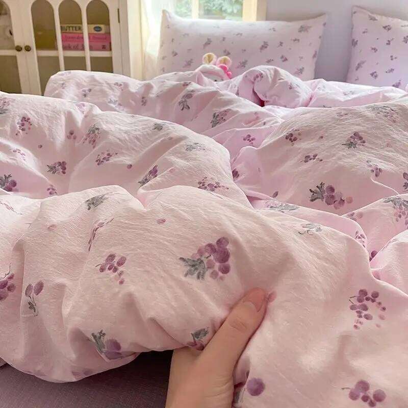 Ins Korean Girls Grape Bedding 2025 New Soft Washed Quilt Four Piece Simple Bed Sheet Set Dormitory 3-Piece H260312