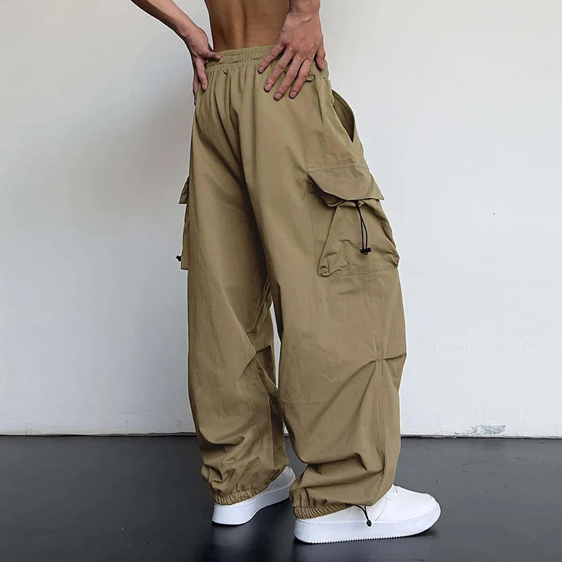 American Style Casual Pants Cargo Trousers High Street Drawstring Workwear Trendy Loose Versatile Straight Wide-Leg Casual Pants 260311