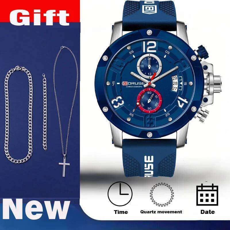 4pcs/set Business Watches & Jewellery Sets, Mens Quartz Waterproof Casual Sports Luminous Watch for Men Wristwatch