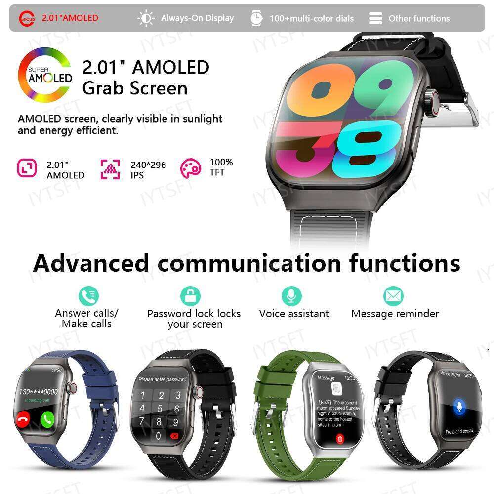 LAXASFIT New Bluetooth Call Men 2.01" HD Curved Screen Sports Health Monitor Smart Watch for Android iOS