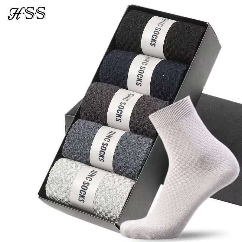 Hss Brand Bamboo Fiber 5 Pairs/Lot New Classic Business Long Summer Winter Casual Men's Dress Socks Big Size Eu38-45 Z260312