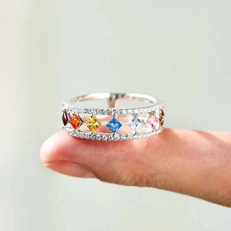 Huitan Colorful Princess CZ Women Rings Fashion Finger Jewelry Daily Silver Color Accessories for Engagement Party H260312
