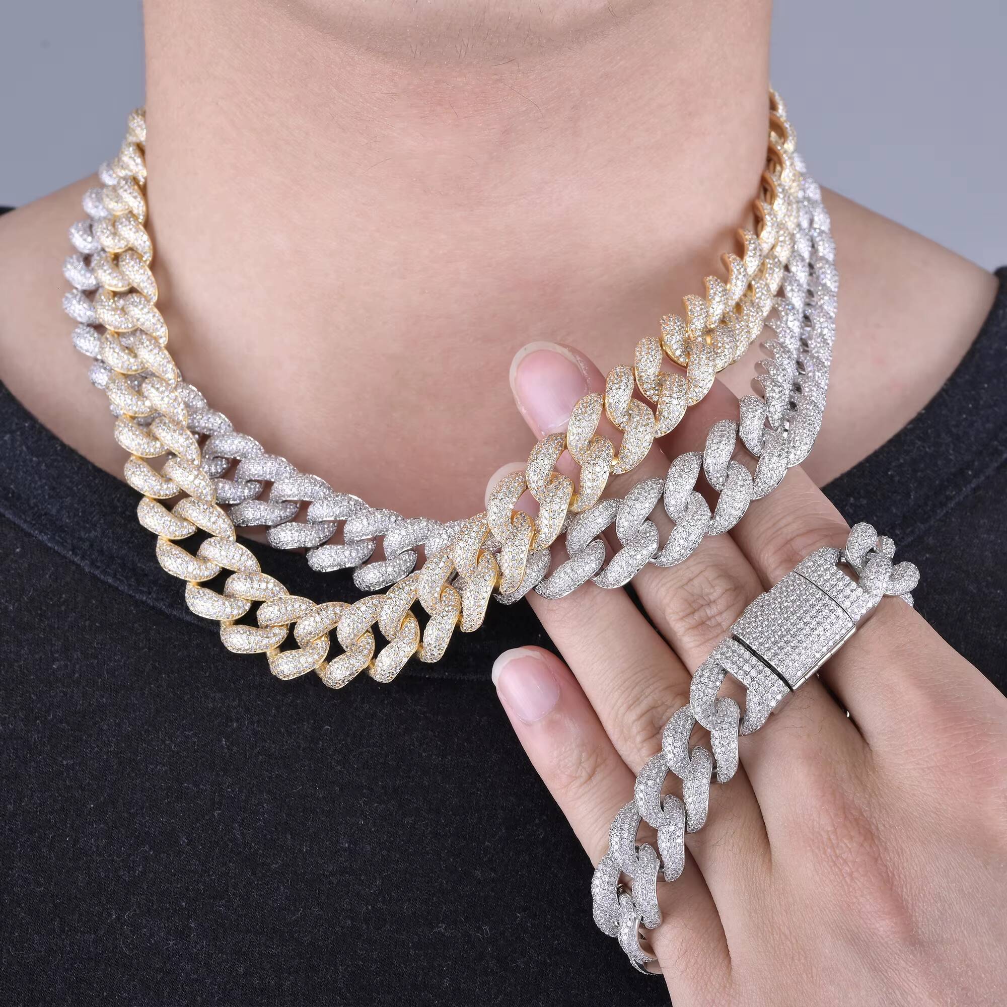 Diamond Chain 925 Mens Ladies Moissanite Cuban 15mm Sterling Silver Full Iced Out Moissanite Cuban Link Chain