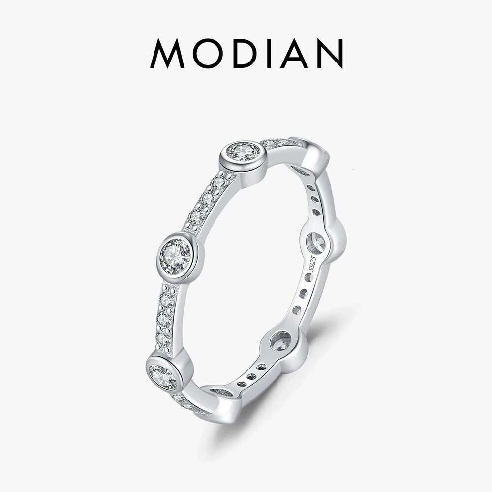 MODIAN Stackable 925 Sterling Silver Fashion Sparkling Round Clear CZ Eternity Band Rings For Women Fine Jewelry H260312