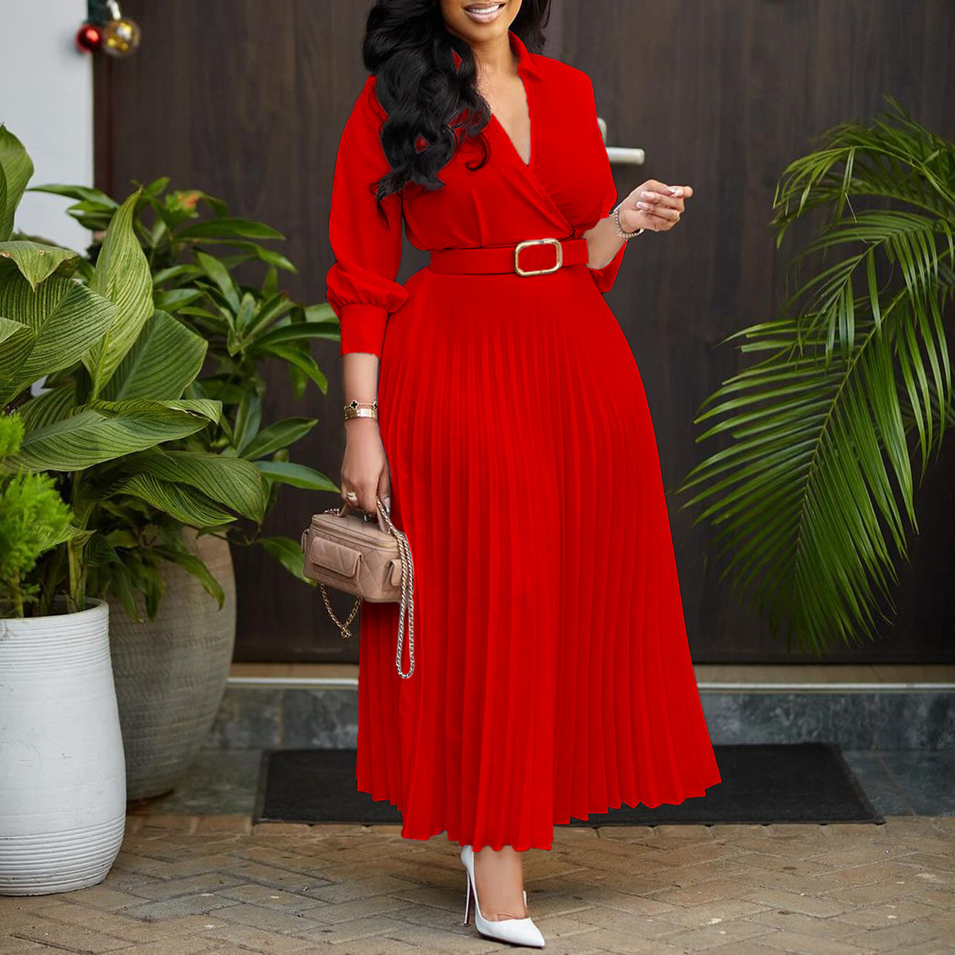 D4722024Spring New Womens Solid Color Plus Size Dress