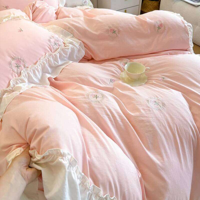 4PCS Elegant Rose Embroidery Girl Bedding Set Lace Duvet Set1*Duvet Cover 1*Bed Or Fitted Sheet + 2*Pillowcase H260312