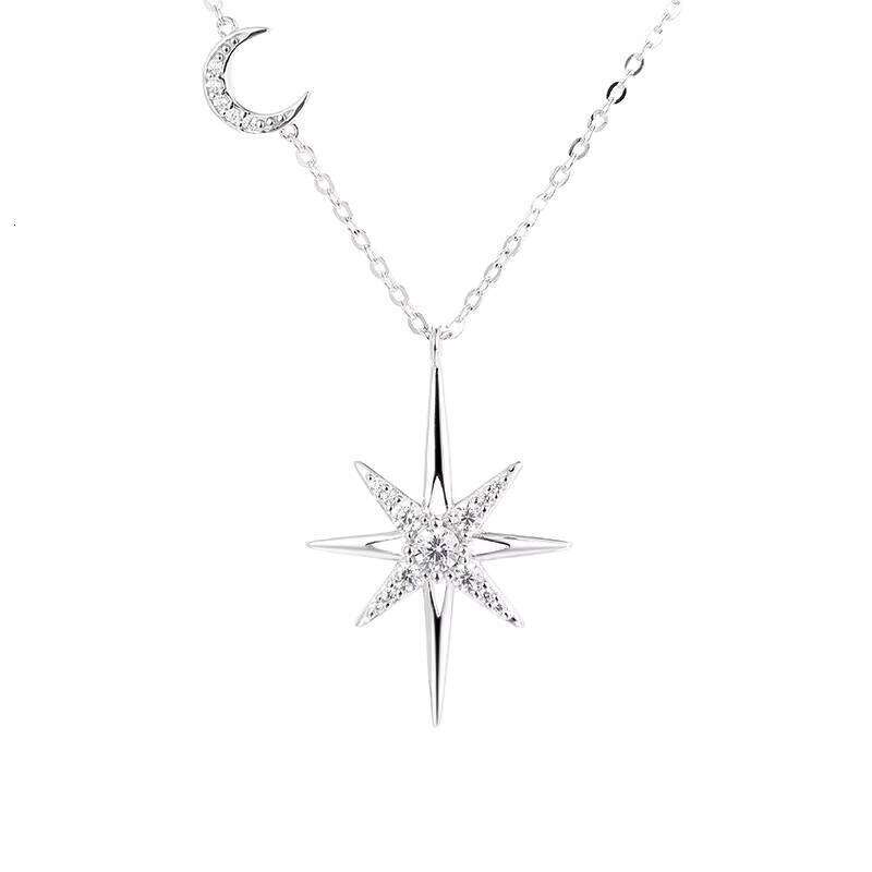 Jewelry Sterling Sier Pyroxene Starburst North Star Pendant Necklace for Women with Rhodium Plating