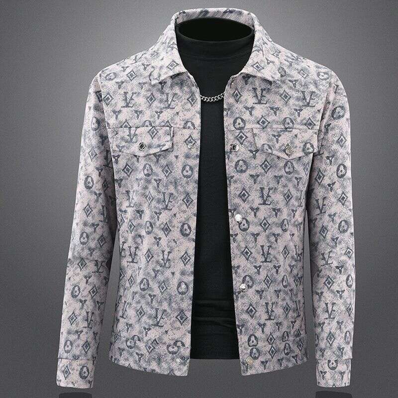 Men's Denim With A Turn-Down Collar, Trendy Brand, New Jacquard Design, Light Luxury, Stylish, High-End, Slim-Fit, Men's Spring And Autumn J