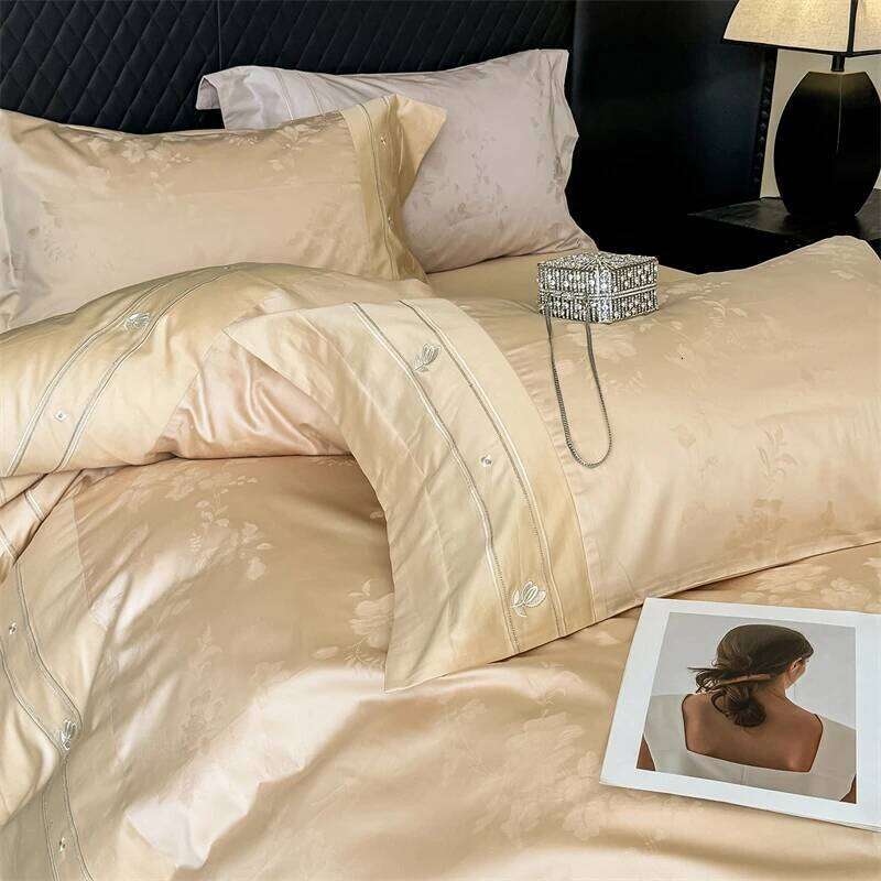 1000TC Egyptian Cotton Jacquard Flowers Embroidery Bedding Set Duvet Cover Flat/Fitted Bed Sheet Pillowcases 4Pcs H260312