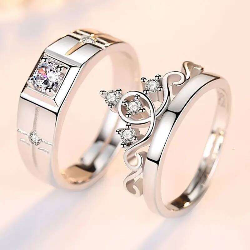 Luxury AAA Zircon Couple Paired For Women Men Flower Crown Proposal Promise Adjustable Rings Wedding Anniversary Jewelry W260312