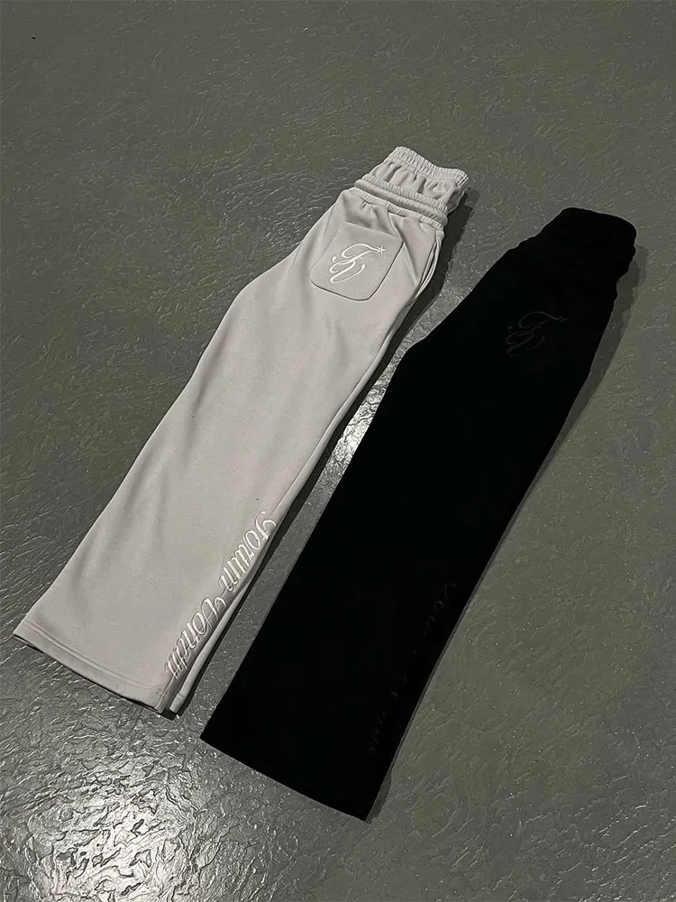 Winter Double Waisted Sweatpants Y2K American Solid Color Letter Embroidery Casual Pants Hip Hop Drawstring Waist Jogger 260310