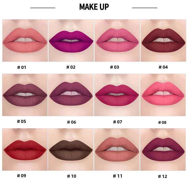 12 Colors Matte Lipstick Long Lasting High Pigment Velvet Soft Full Coverage Lip Makeup Nude Red Sexy Women Beauty Cosmetics W260311