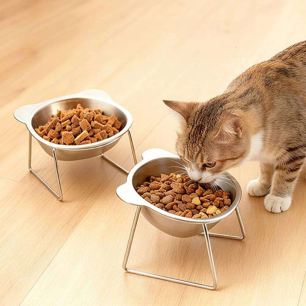 304 Stainless Steel Elevated Pet Bowl: Angled Tilted Feeder with Neck Support, Heat-Resistant & Easy-Clean for Crate or Home Use 26Y0312