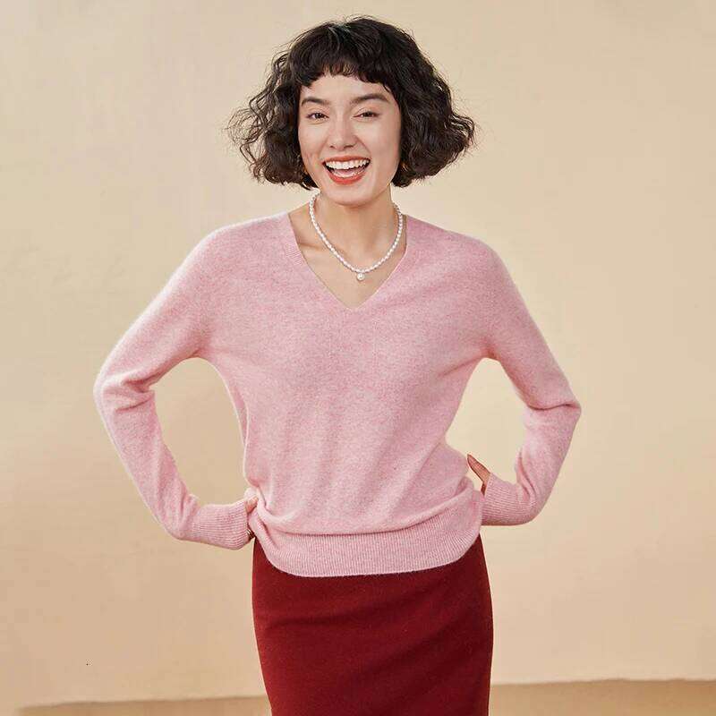 100% Sweater V-Neck Long Sleeve Pullover Spring/Autumn New Female Cashmere Knitwear Tops Basic Women's Clothing MAKOUFEI