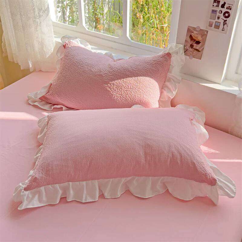 Princess Bedding French Style Washed Cotton Four Piece With Lotus Leaf Lace Duvet Cover Bedsheet Set Bed Linen H260312