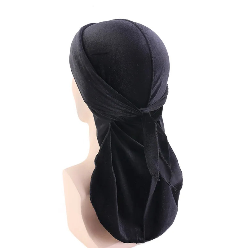 Unisex Men Women Velvet Durags Bandana Turban do doo du rag long tail Biker headwrap Headband Pirate Hat Hair Accessories 260304