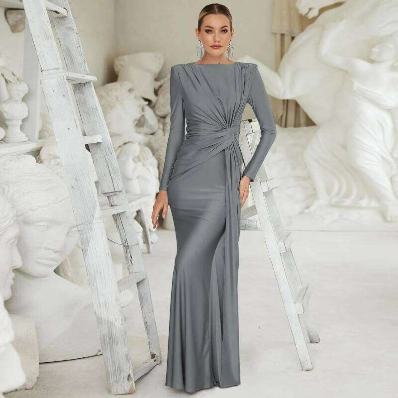 2025 Autumn Fashion New Women's Elegant Round Neck Loose Irregular High Waist Banquet Style Party Long Dress C260312