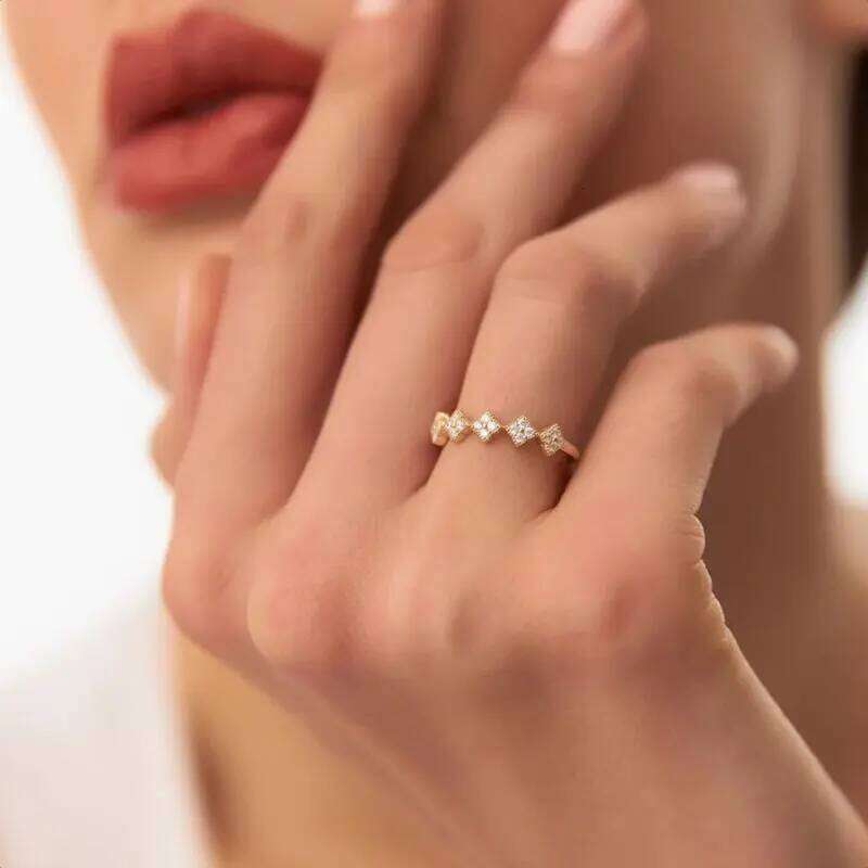 Lnkry 14k Gold Plated Certified Cluster Moissanite Ring anillo plata 925 Sterling Silver Cr Wedding Rings Jewelry Gift H260312