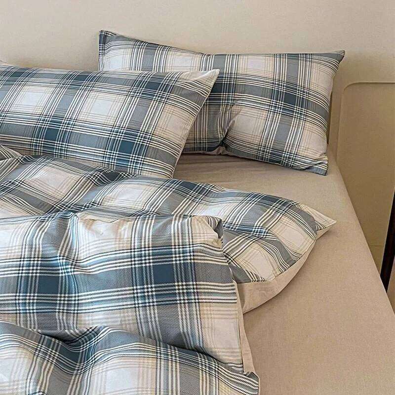 High Quality Grid Printed Flat Sheet Bedding Sets Light Cotton Soft Quilt Cover Single Double Bed Comfort Set for Adults H260312