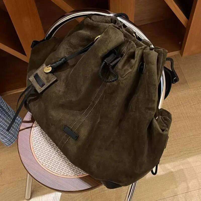 European And American Frosted Suede Bucket Type Backpack Retro Large Capacity Portable Single Shoulder Diagonal Cross Bag Trendy