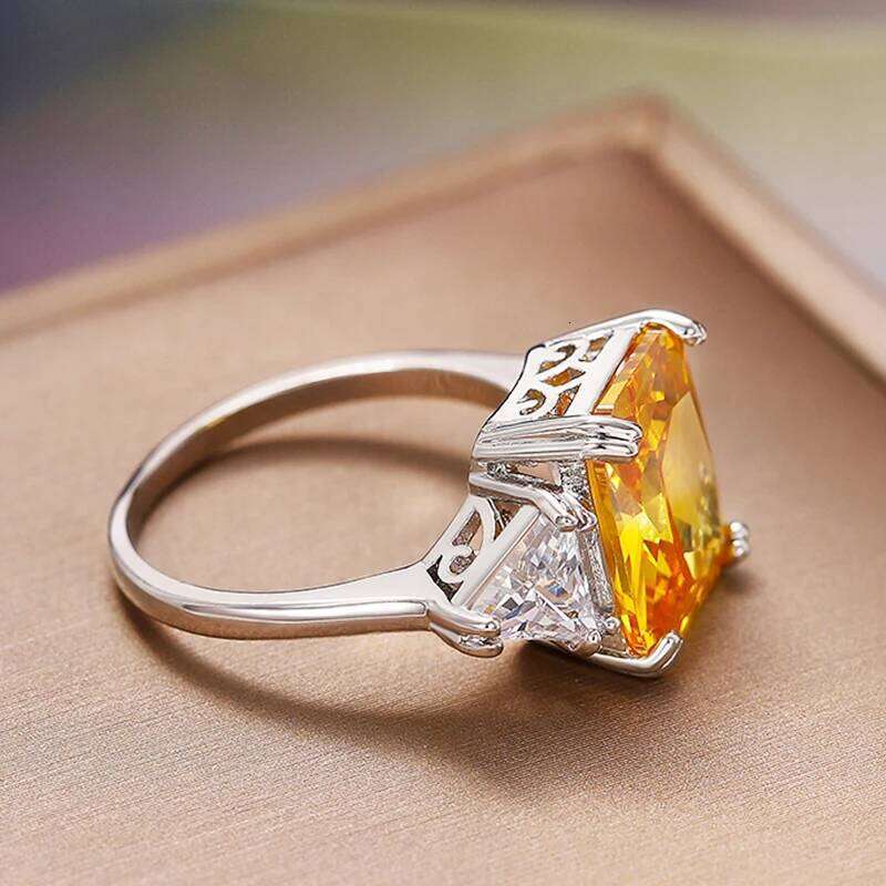 Huitan Square Yellow Cubic Zirconia Women's Finger-ring for Wedding Party Temperament ly CZ Rings Anniversary Jewelry H260312
