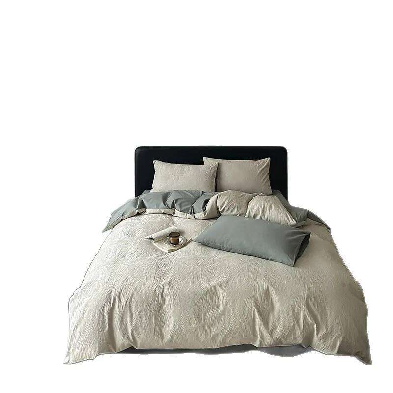 Jacquard four-piece set of simple double-spell light satin long-staple cotton bedding H260312