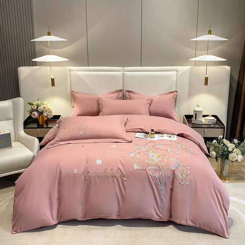New Class a High Precision Brushed Embroidery Four-Piece Set Pure Cotton Bed Sheet Duvet Cover H260312