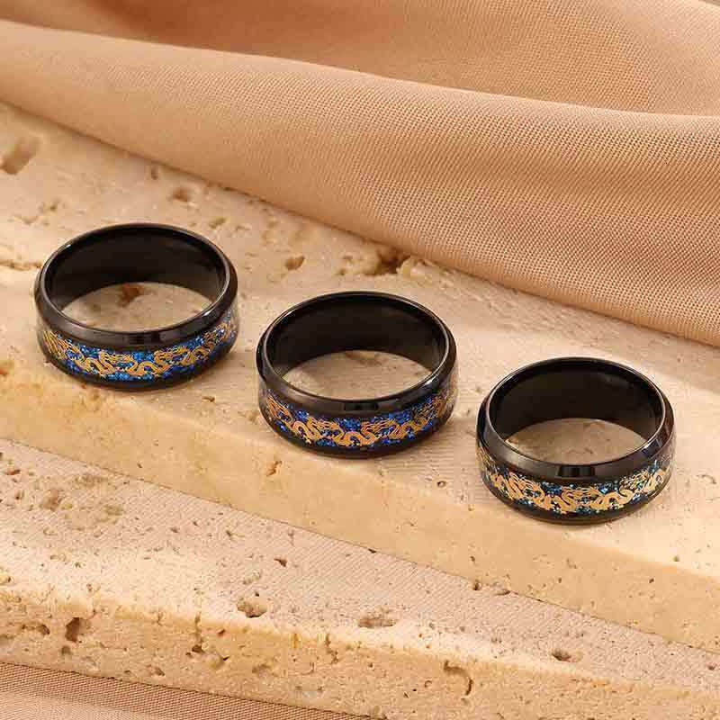 Stainless steel pattern men's retro ring, non-fading Chinese dragon arabesque closed ring jewelry wholesale
