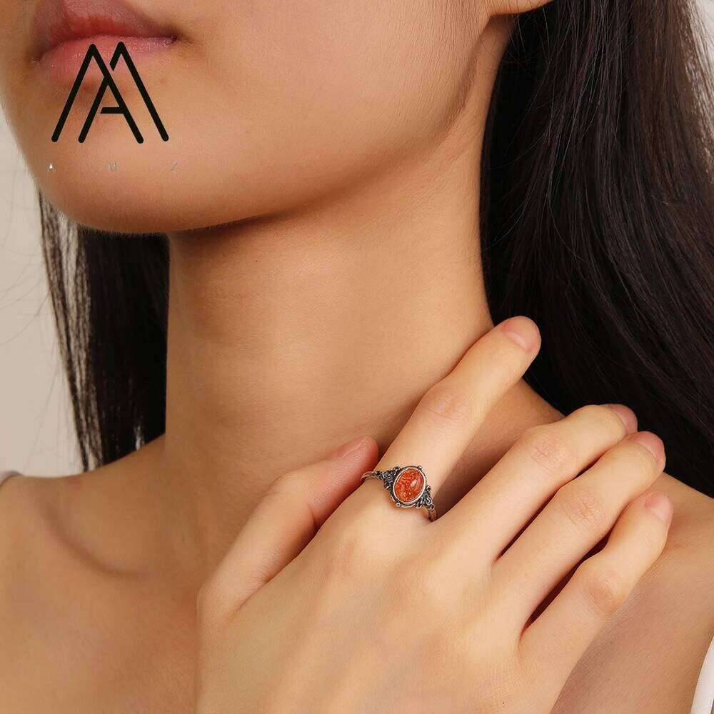 925 Sterling Silver Natural Gemstone Finger Vintage Engraved Design Jewels for Women's Daily Wear Men's Ring Accessory H260312