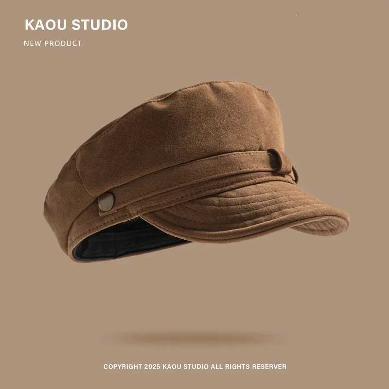 Japanese Solid Color Retro Suede Flat Top Painter Hat Autumn and Winter Mens and Womens British Casual Temperament Newsboy Cap H260312 - view 3