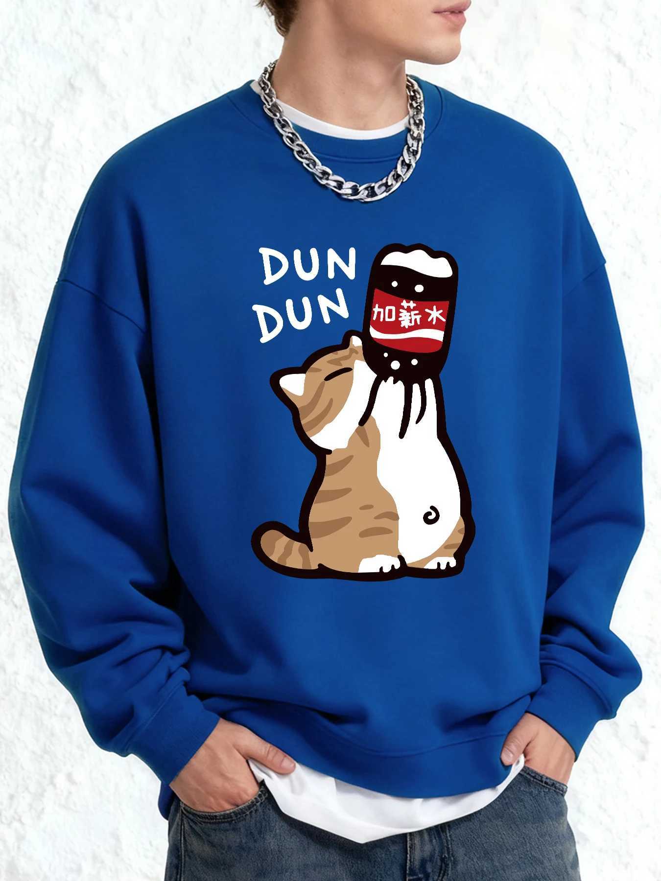 Cat WiTH Big MouTH And Cola Male Sweatshirt Casual Cartoon Long Sleeve Fashion All-Match CloTHing Loose Autumn Pullover M260312