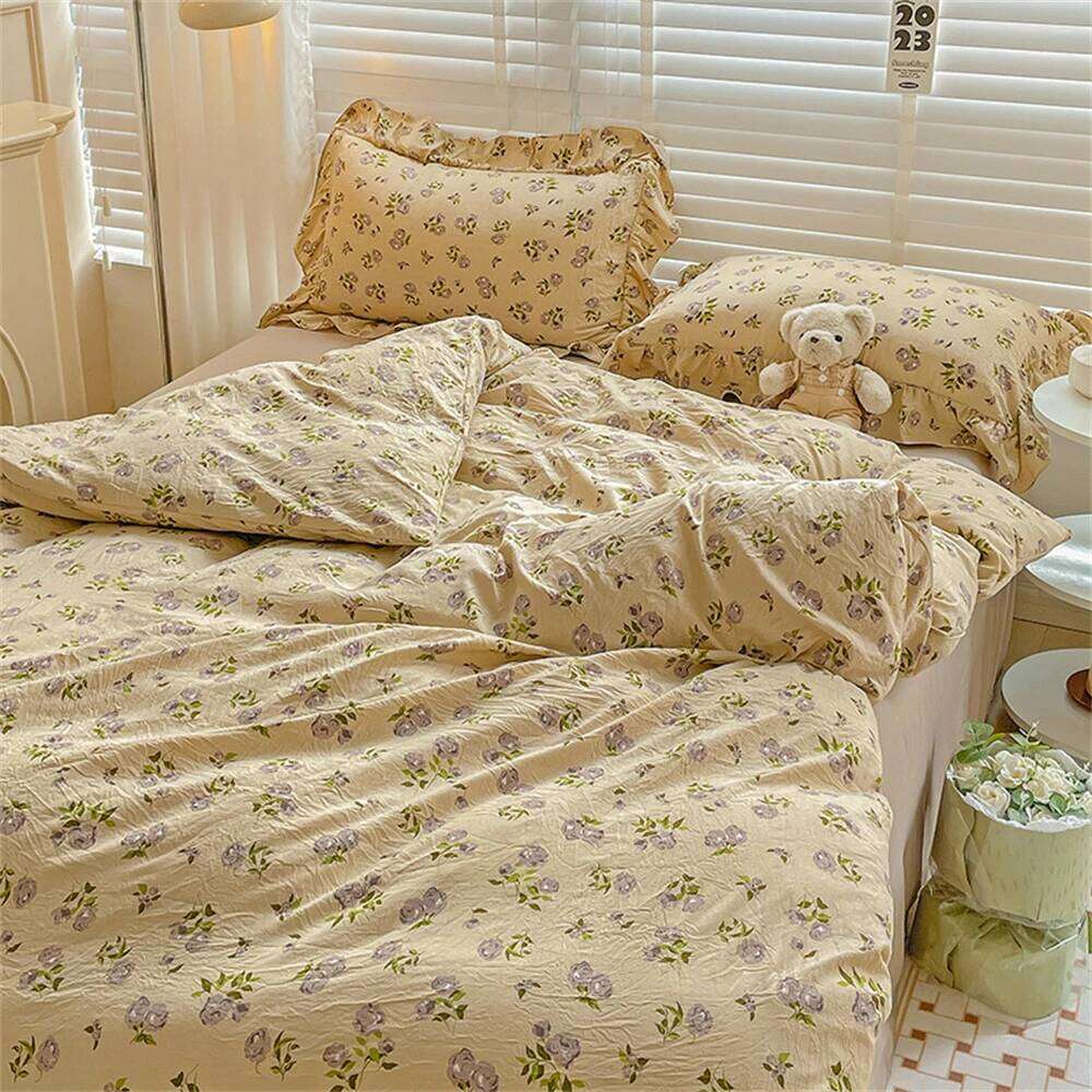 Fresh Plant Flower Sheet for Children and Adults Four-Piece Bed Set Pillowcases Soft Washed Cotton Home Textiles H260312