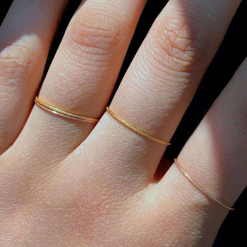 Minimalist Matte Stainless Steel Rings for Women Korean Women's Girls Jewelry Christmas Thin Band Ring Set 18K Gold Plated H260312