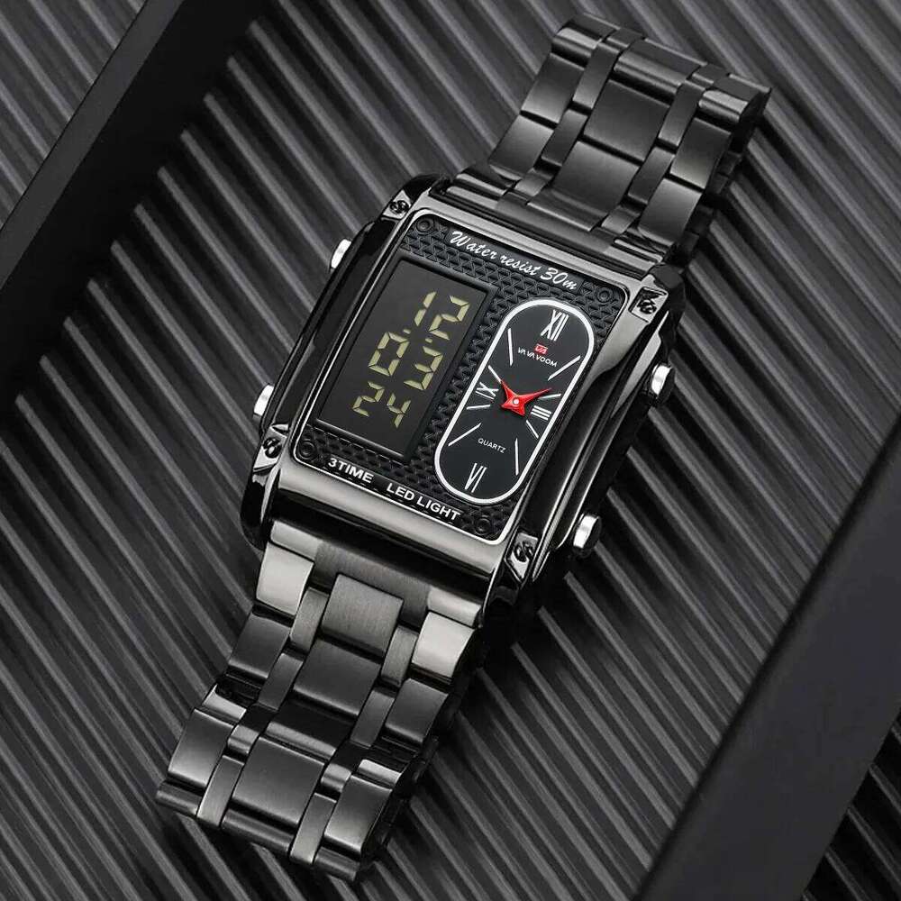VA VOOM Men Electronic Watch Luxury Stainless Steel Gold LED Working Time Clock Alarm Function Sports Fashion Quartz Watches