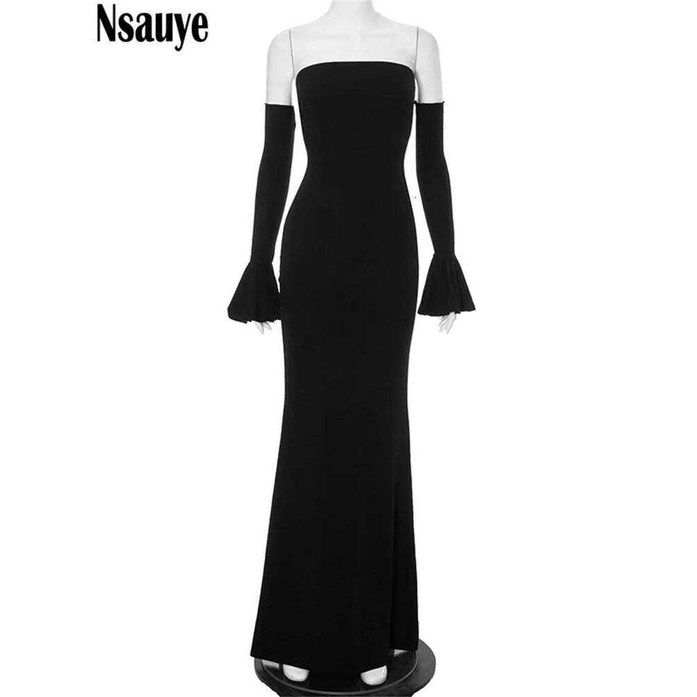 Nsauye Autumn Chic Elegant Women Sexy Evening Birthday Party Night Club Off Shoulder Long Sleeve Maxi Bodycon Dress 2024 C260311