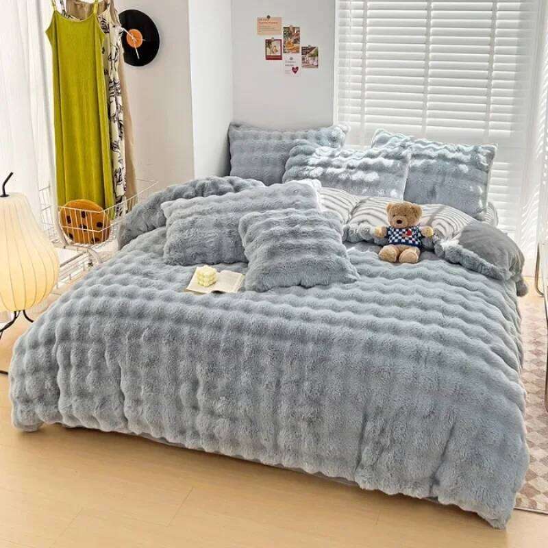 2024 new solid color colorful four-piece set, rabbit fur and one side of milk wool thickened warm H260312