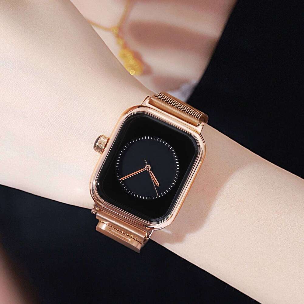VA VOOM Brand Square Watch Magnet Stainless Steel Mesh With Quartz Movement Rose Gold Minimalist Women Dress Wristwatch