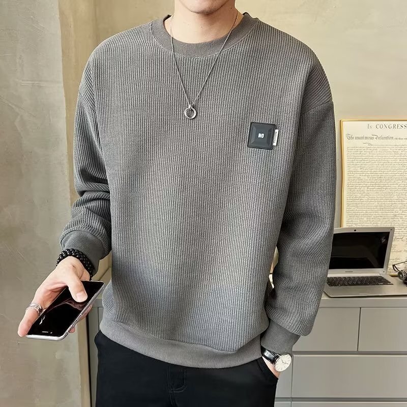 Autumn New Trendy Long-sleeve Round-neck Cotton Sweatshirt For Teenagers Style Slightly Designer Hoodie Loose Base T-shirt For Men