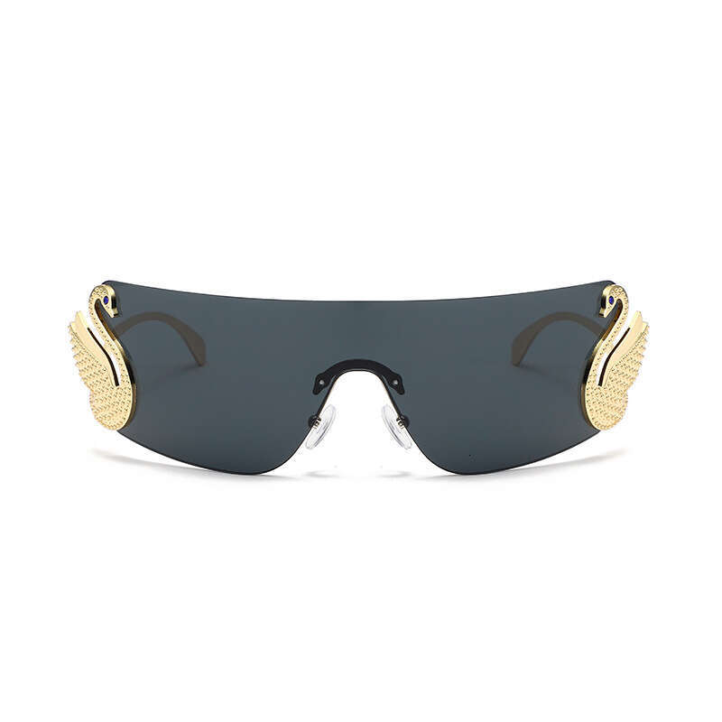 Fashion Diamond-Embellished Swan-Ear Sunglasses, Personalized Women's Sun Protection Versatile Rimless One-Piece Glasses