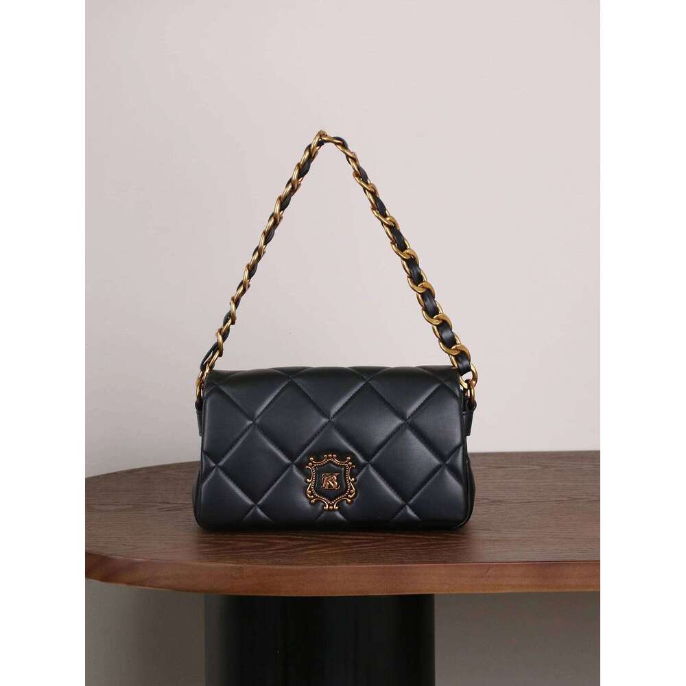 New Luxury Champagne Fashion Temperament Ladies Shoulder High Sense Soft Leather Rhombic Embroidered Commuter Chain Bag Joke