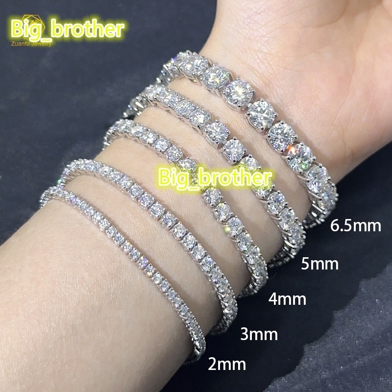 Factory Wholesale 2-6mm Iced Jewelry 925 Sterling Silver VVS Graded Mossanite Moissanite Diamond Tennis Chain Bracelet Gift