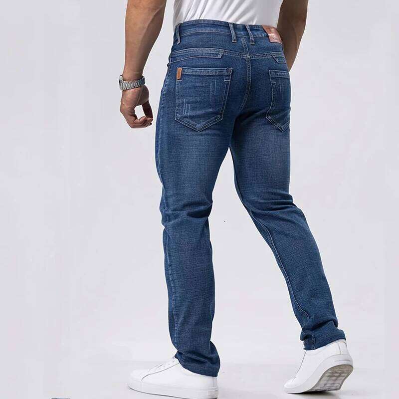 Spring Autumn Business Men Jeans Casual Straight Stretch Fashion Classic Black Sky Blue Grey Work Denim Trousers Brand Clothing 26Y0312