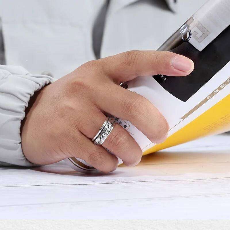 Real S999 Sterling Silver Vintafe Great Wall Pattern Double Layer Rotatable Closed Rings For Man Woman Lucky Jewelry Gift H260312