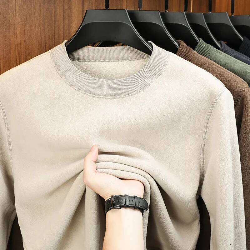Autumn and Winter Men's Velvet Hoodie Long Sleeve Round Neck Solid Color Fashion Casual Versatile Top