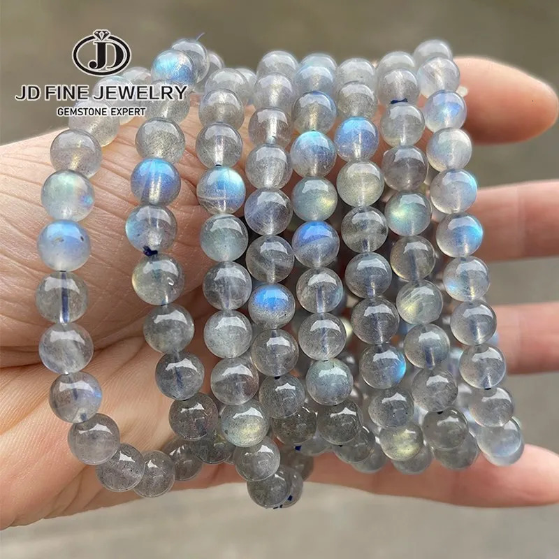 JD 5A Natural Gray Moonstone Bracelets Women Men Charm Labradorite Stone Blue Light Gems Bead Bangles Friendship Jewelry Gift 260302