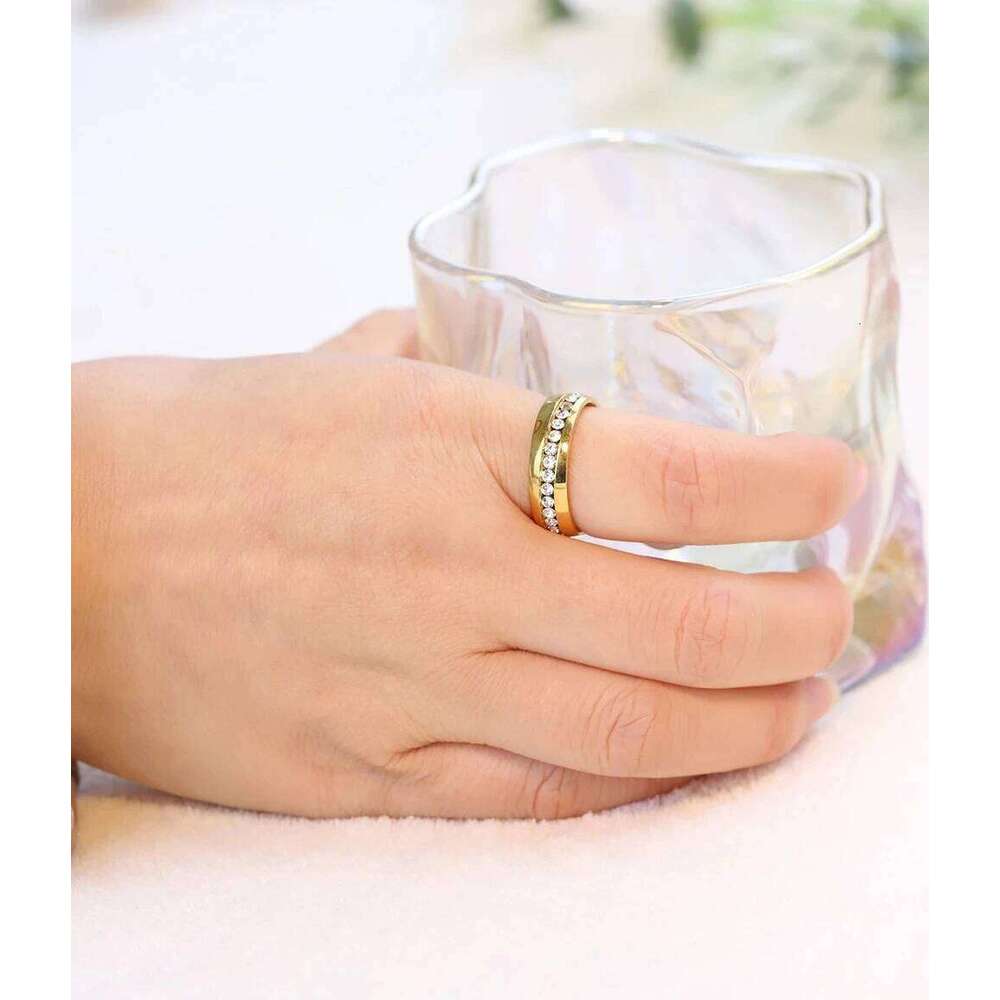 Wholesale Two Color Plated 316L Stainless Steel .1CT Channel-Set Crystal Ring for women or Men H260312