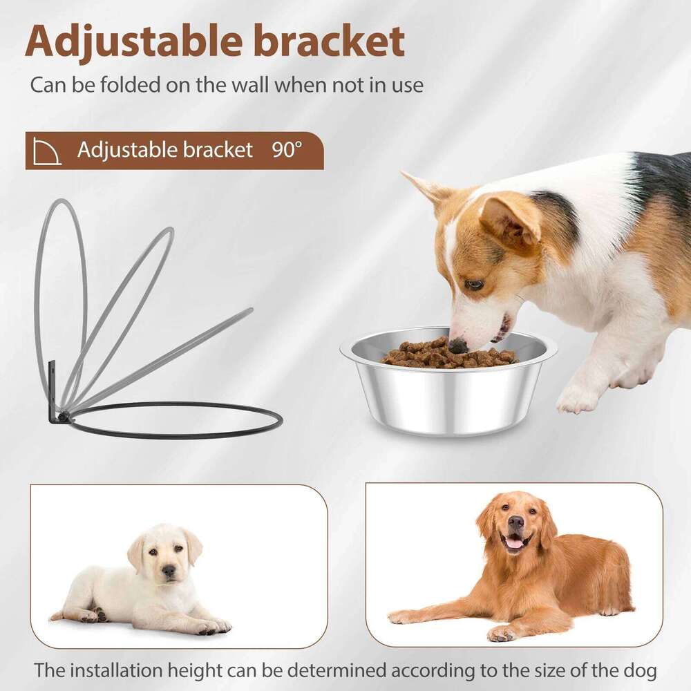 2 Pack Bowl Foldable Stainless Steel Raised Dog and Water Bowls Adjustable Height Wall Mounted Cat Food 26Y0312